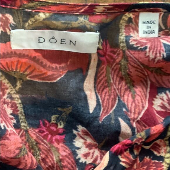 Dôen Assam Maxi Dress Button Up Long Sleeve Tropical Floral Red Pink Black Small - Picture 10 of 13